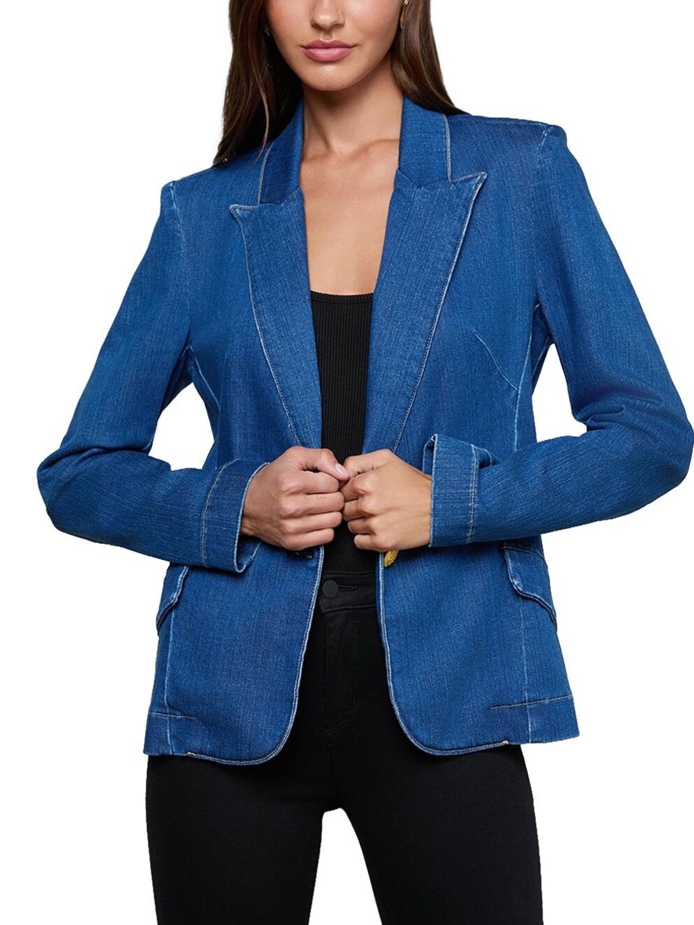 L'Agence Baldwin Denim Blazer with Gold Button Women’s Size Medium